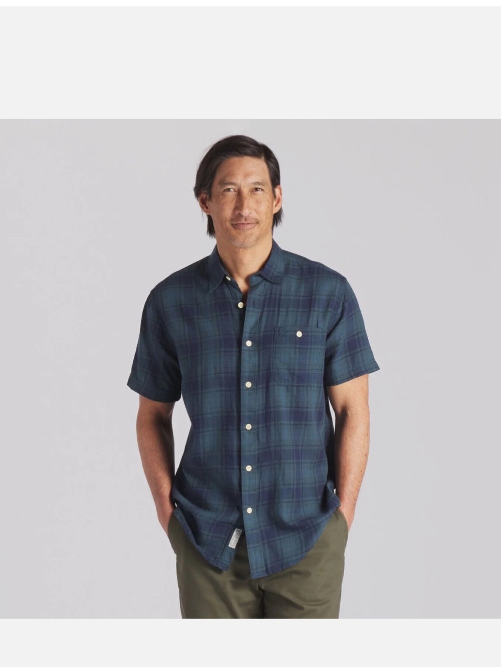 Grayers Short-Sleeve Plaid Button-Down Shirt in Navy and Green
